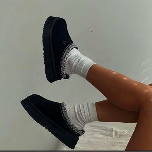 UGG Black Slippers with White Accents